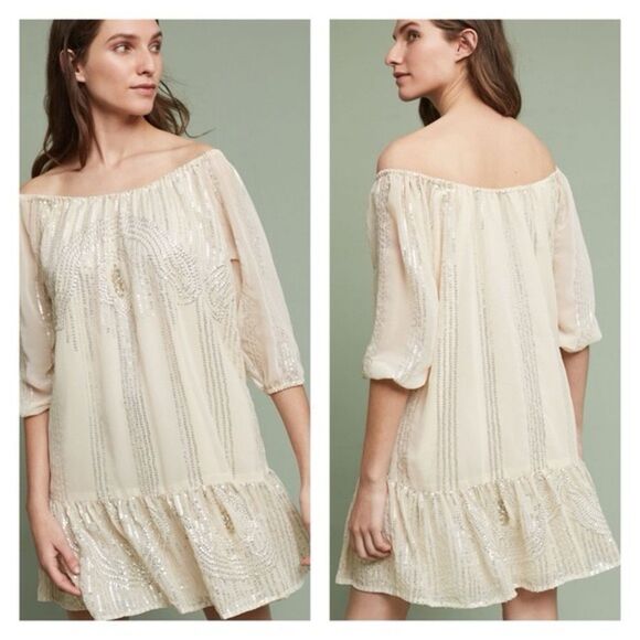 Carolina K Dresses & Skirts - CAROLINA K X Anthropologie Beaded Sands Swing EMBELLISHED sequin ivory Dress